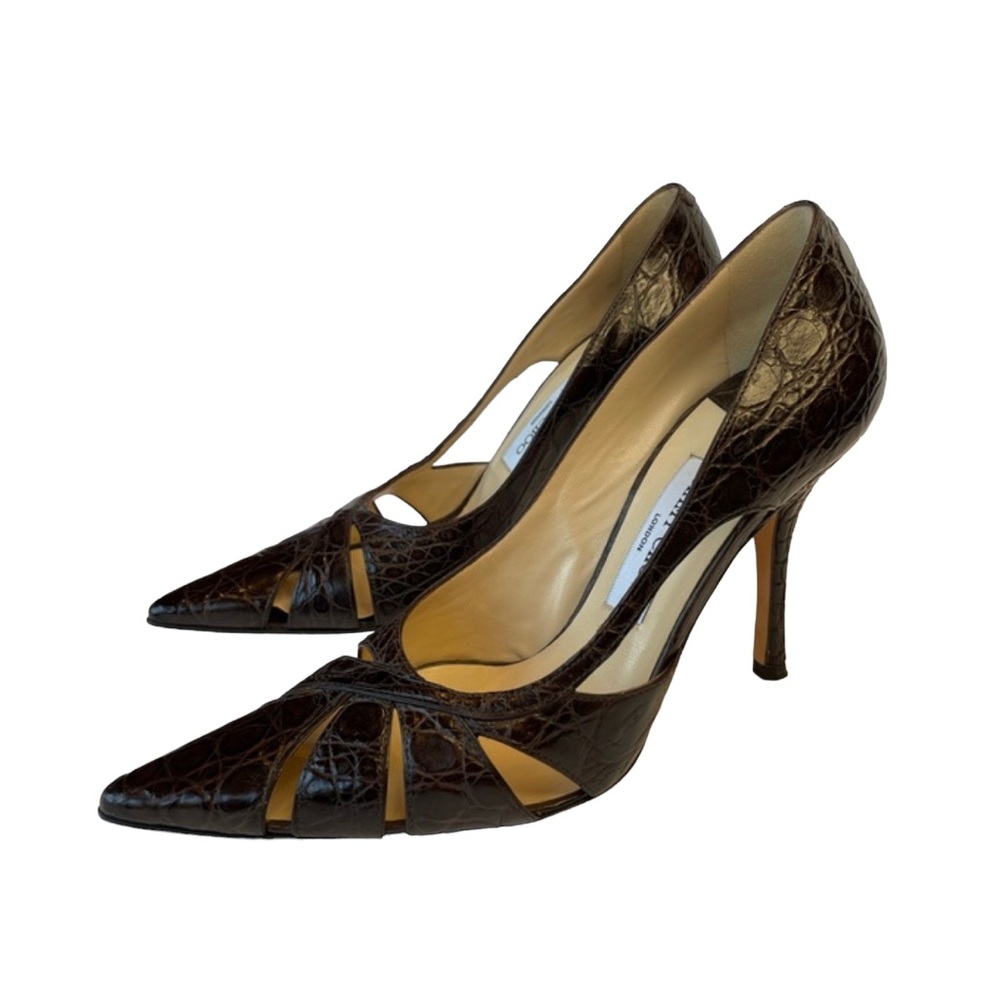 JIMMY CHOO woman’s brown pointed toe high heels, 38 1/2, EUC